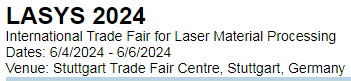 展會標題圖片：2024德國斯圖加特激光展Lasys